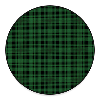 Green And Black Tartan Pattern Print Round Floor Mat
