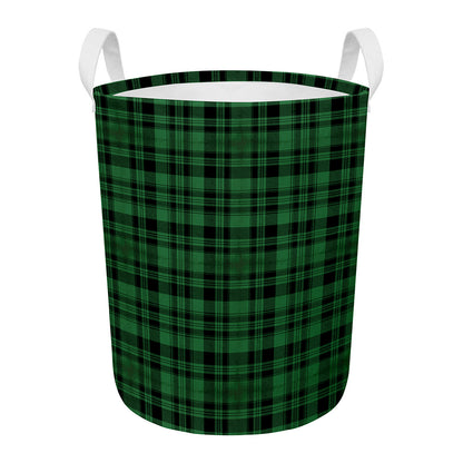 Green And Black Tartan Pattern Print Round Laundry Basket