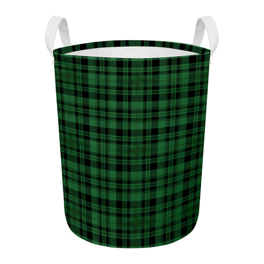 Green And Black Tartan Pattern Print Round Laundry Basket