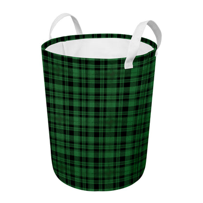 Green And Black Tartan Pattern Print Round Laundry Basket