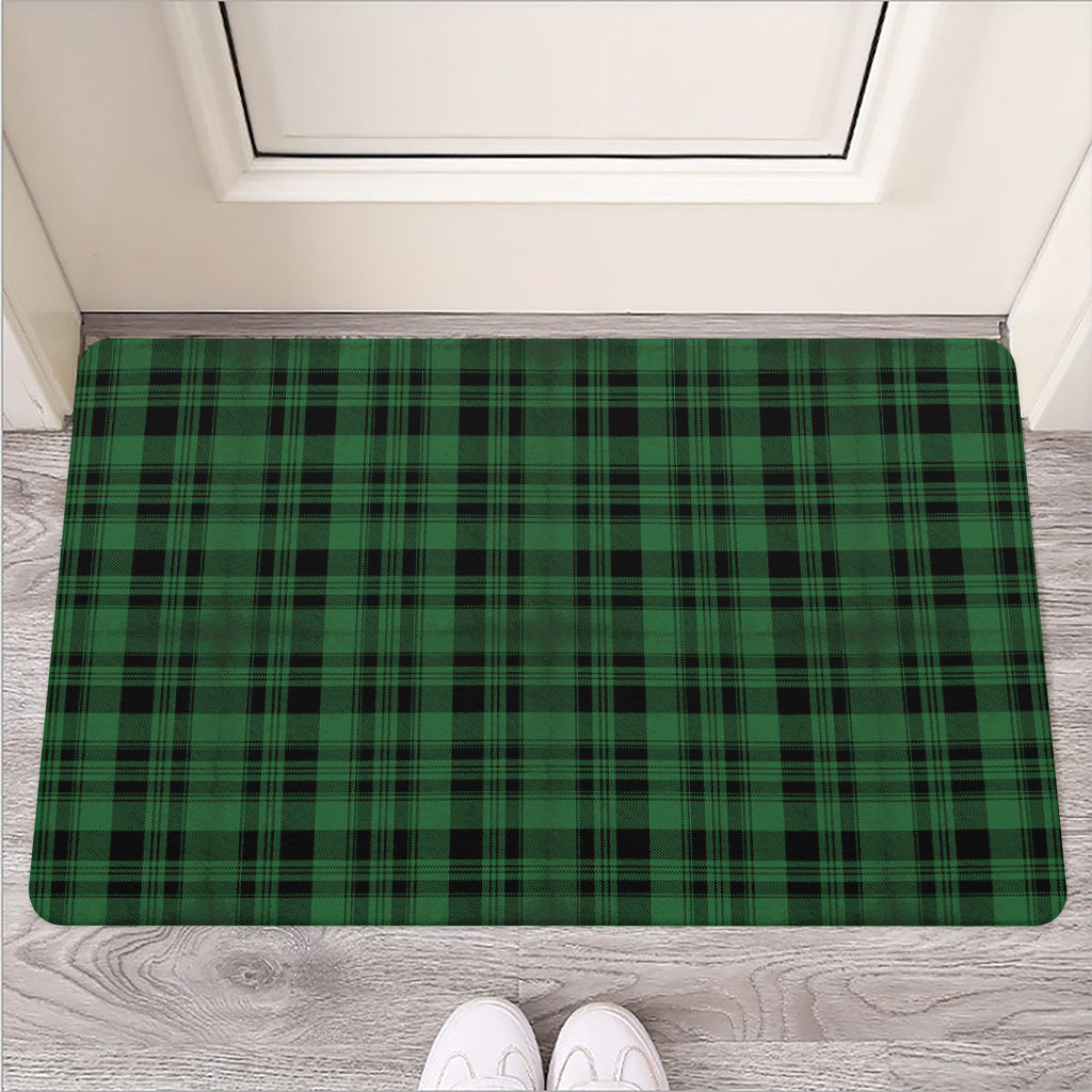 Green And Black Tartan Pattern Print Rubber Doormat