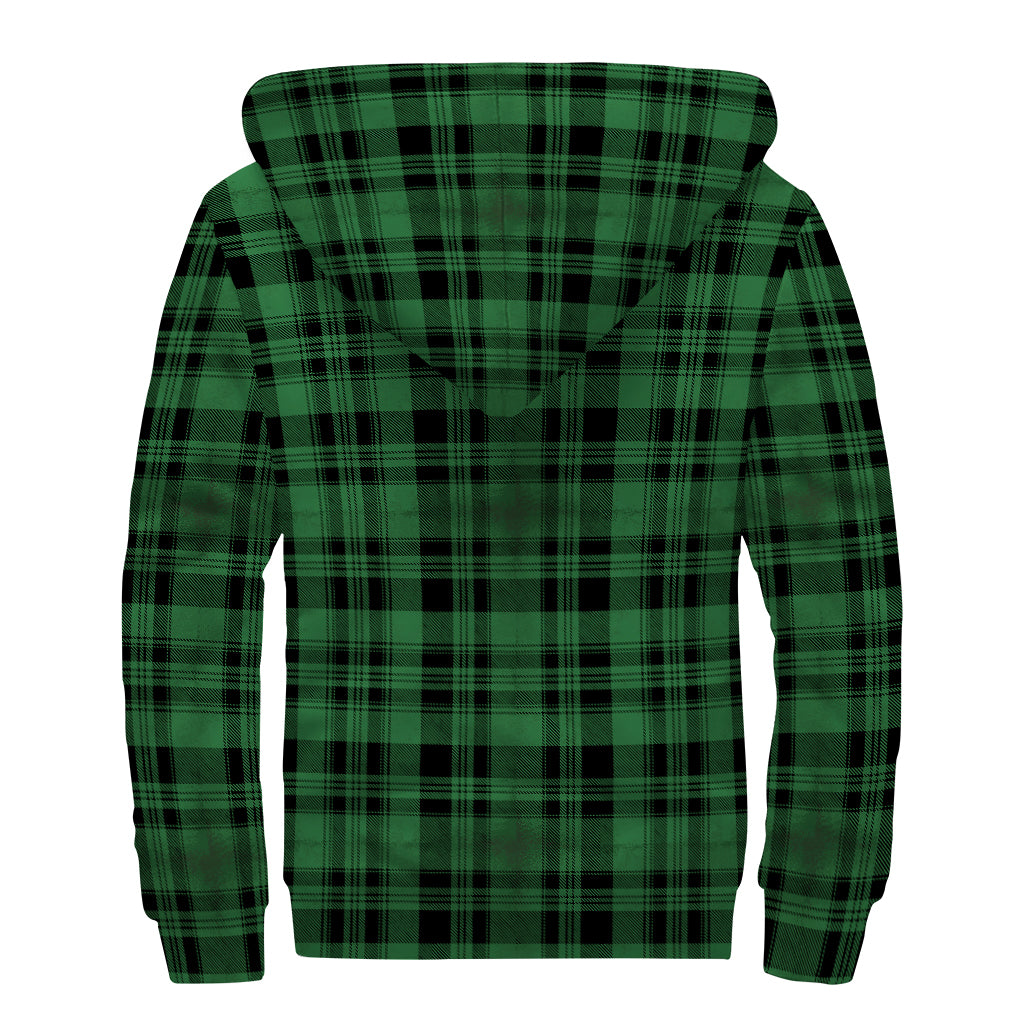 Green And Black Tartan Pattern Print Sherpa Lined Zip Up Hoodie