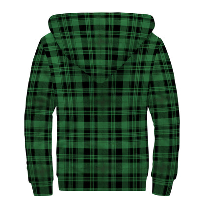 Green And Black Tartan Pattern Print Sherpa Lined Zip Up Hoodie