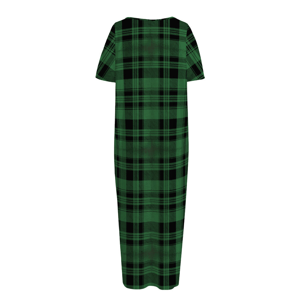 Green And Black Tartan Pattern Print Short Sleeve Long Nightdress