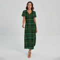 Green And Black Tartan Pattern Print Short Sleeve Maxi Dress