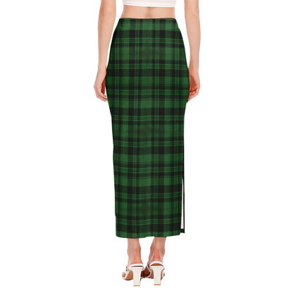 Green And Black Tartan Pattern Print Side Slit Maxi Skirt