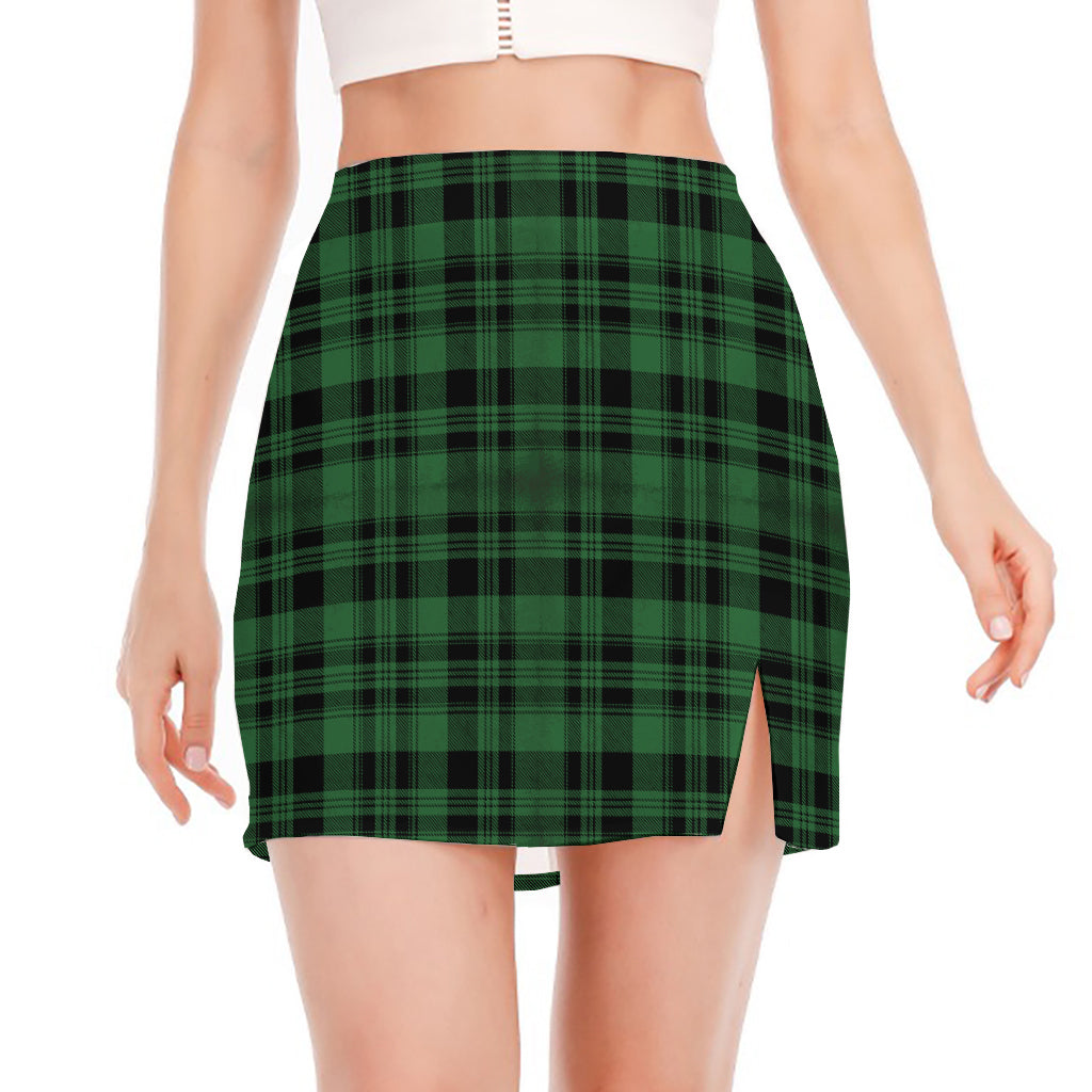 Green And Black Tartan Pattern Print Side Slit Mini Skirt