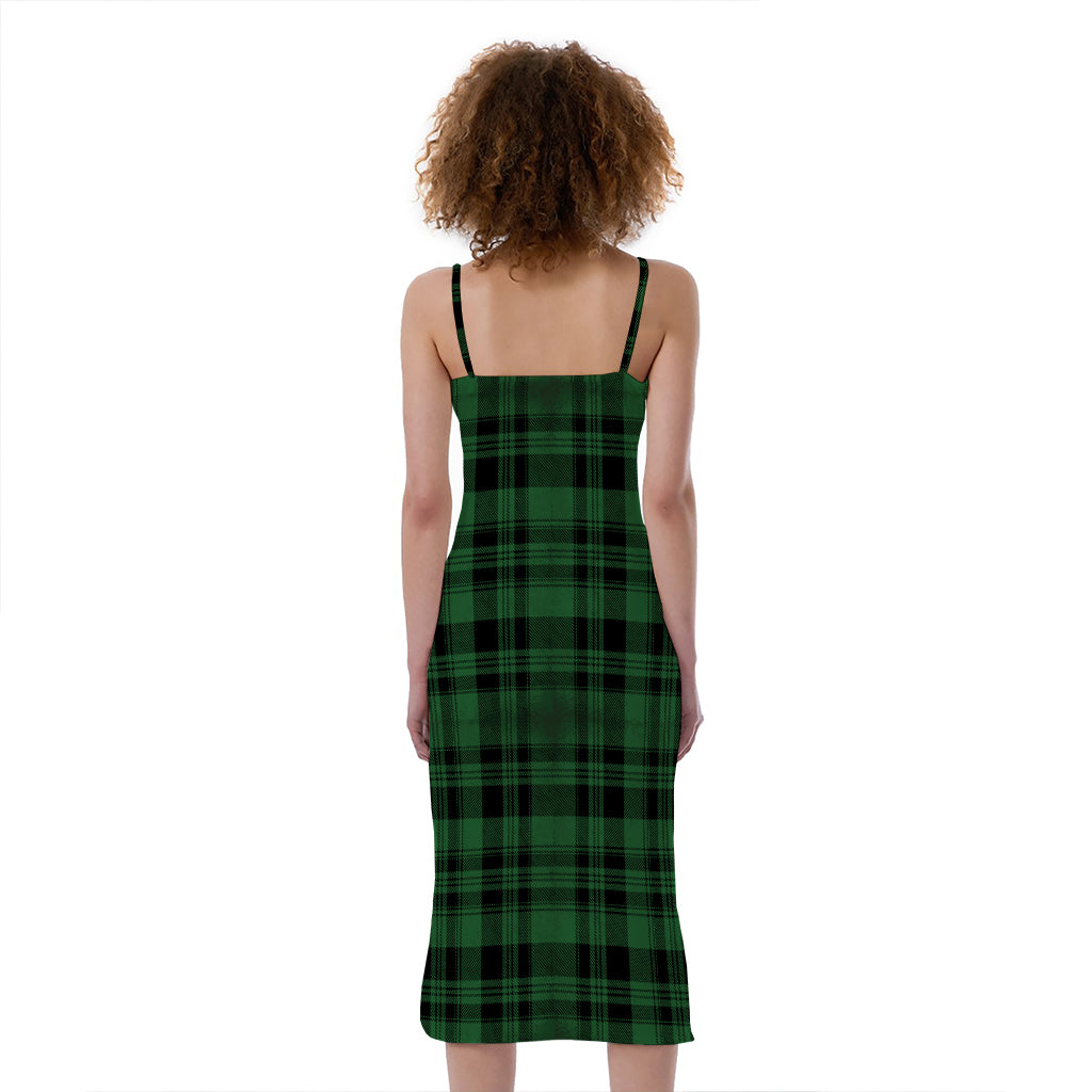Green And Black Tartan Pattern Print Slim Fit Midi Cami Dress