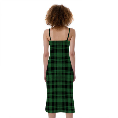 Green And Black Tartan Pattern Print Slim Fit Midi Cami Dress