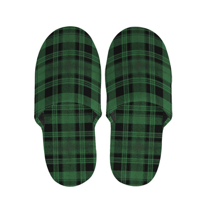 Green And Black Tartan Pattern Print Slippers