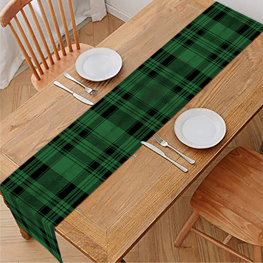 Green And Black Tartan Pattern Print Table Runner