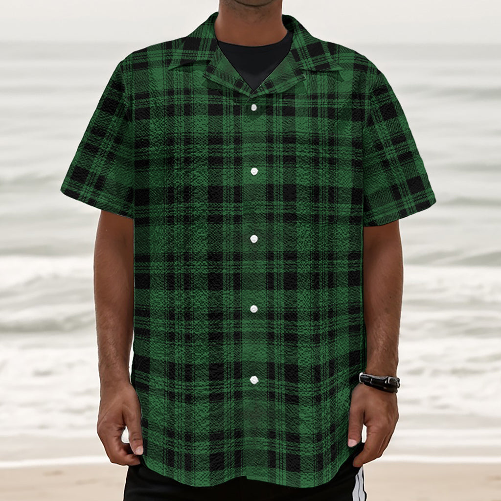 Green And Black Tartan Pattern Print Textured Short Sleeve Shirt