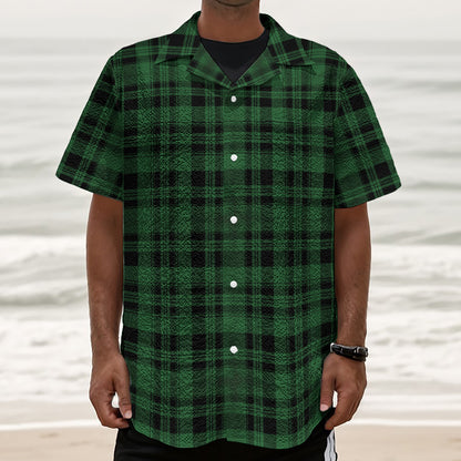 Green And Black Tartan Pattern Print Textured Short Sleeve Shirt