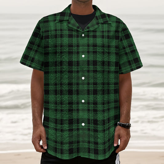 Green And Black Tartan Pattern Print Textured Short Sleeve Shirt