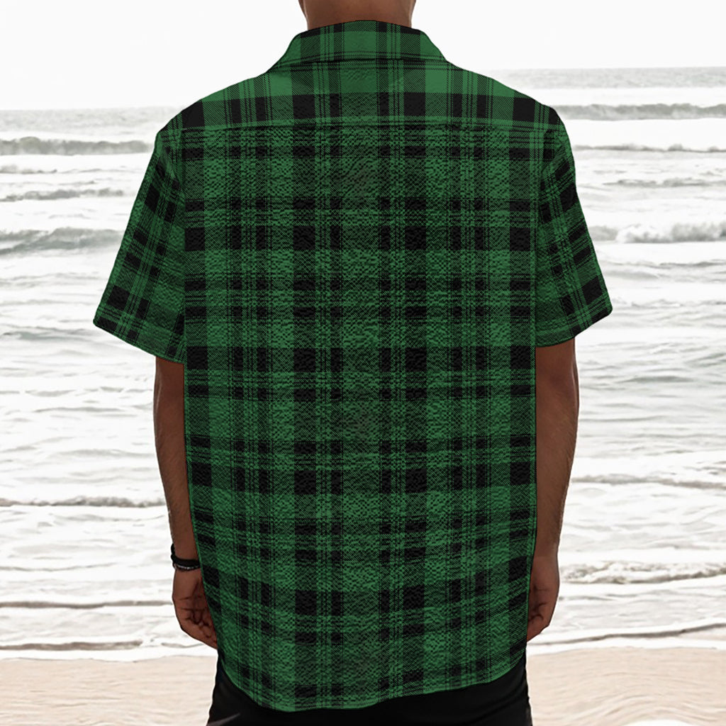 Green And Black Tartan Pattern Print Textured Short Sleeve Shirt