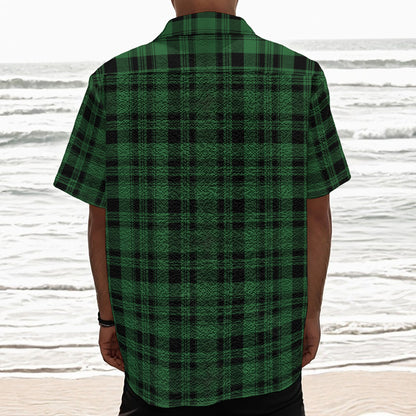Green And Black Tartan Pattern Print Textured Short Sleeve Shirt