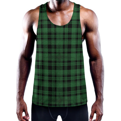 Green And Black Tartan Pattern Print Training Tank Top