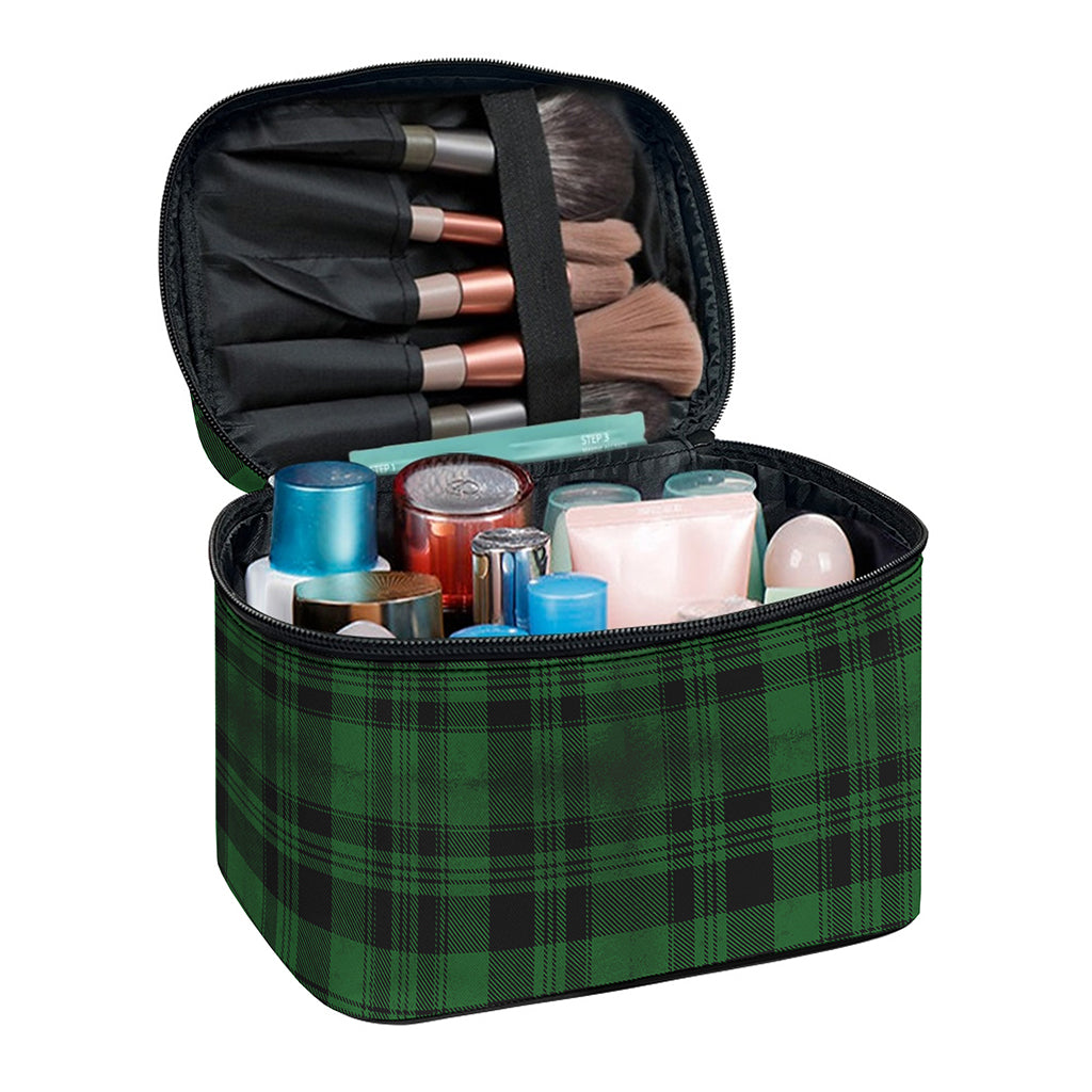 Green And Black Tartan Pattern Print Travel Makeup Bag