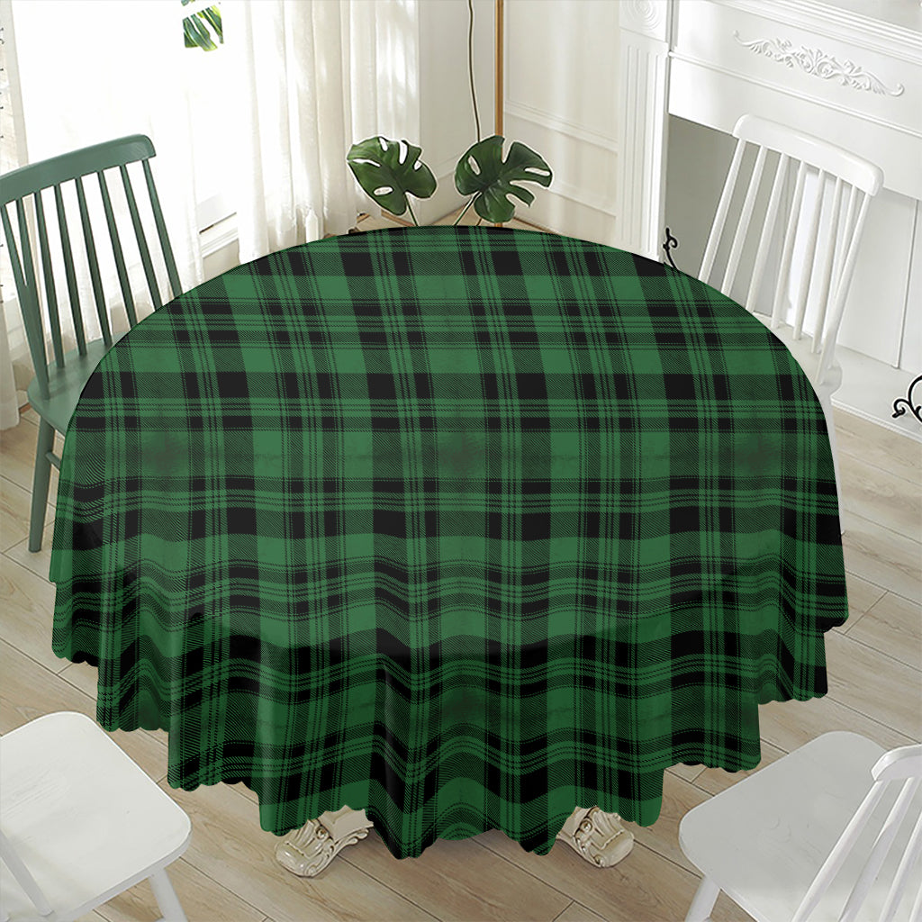 Green And Black Tartan Pattern Print Waterproof Round Tablecloth