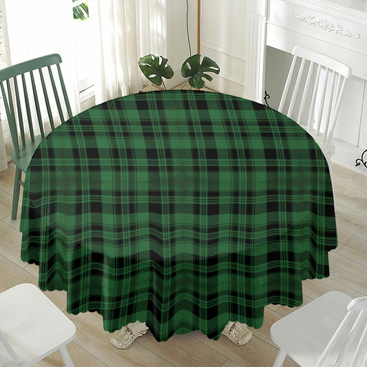 Green And Black Tartan Pattern Print Waterproof Round Tablecloth