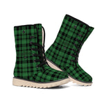 Green And Black Tartan Pattern Print Winter Boots
