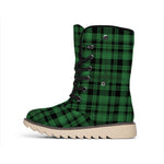 Green And Black Tartan Pattern Print Winter Boots