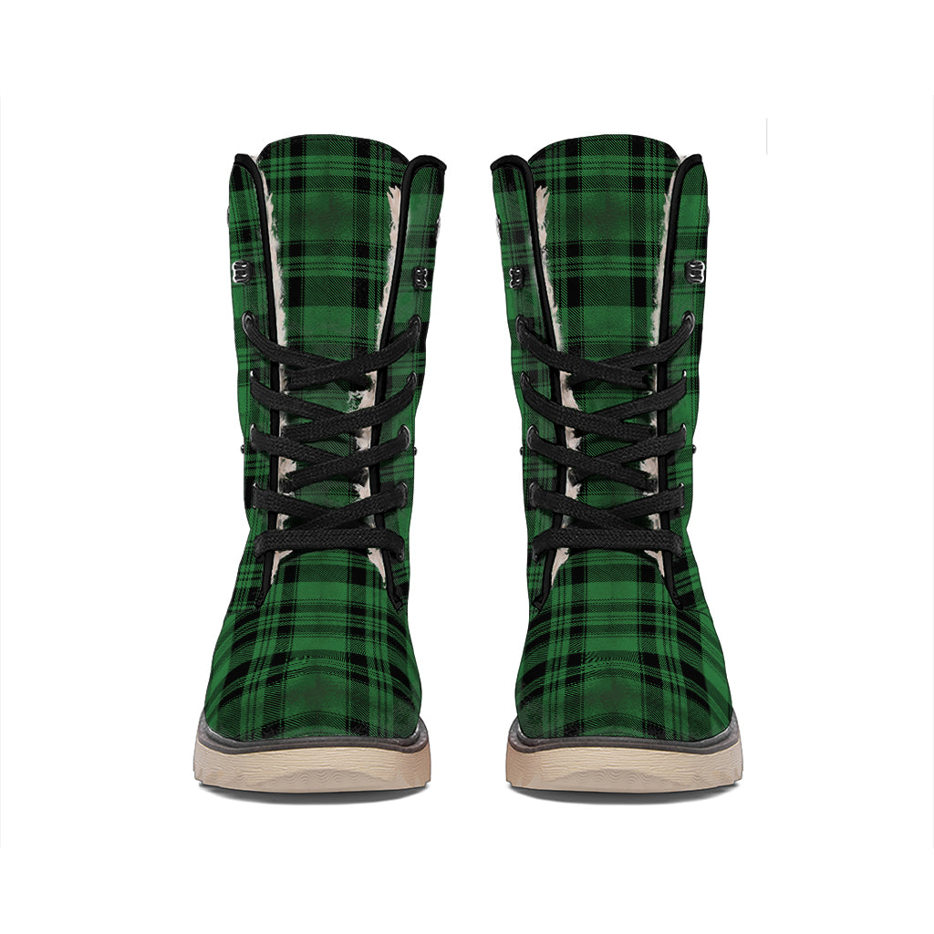Green And Black Tartan Pattern Print Winter Boots