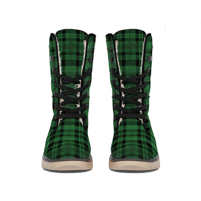 Green And Black Tartan Pattern Print Winter Boots