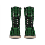 Green And Black Tartan Pattern Print Winter Boots