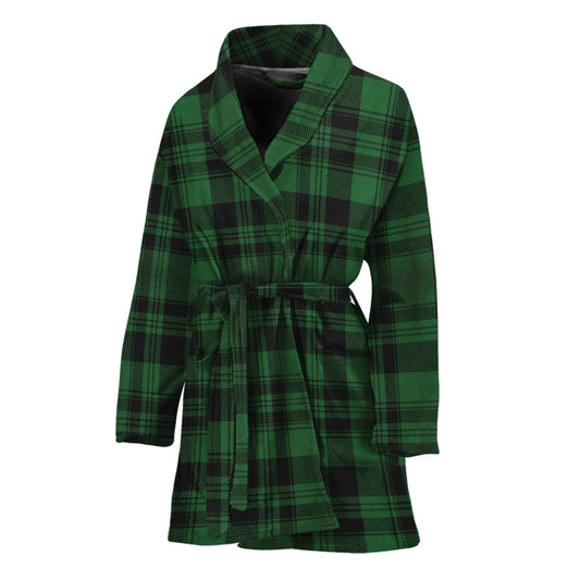 Green And Black Tartan Pattern Print Women's Bathrobe