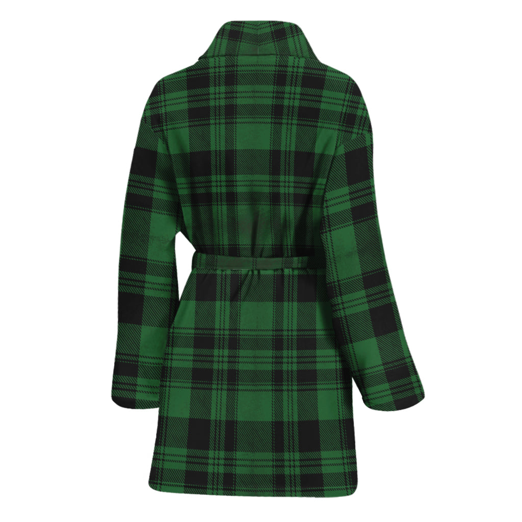 Green And Black Tartan Pattern Print Women's Bathrobe