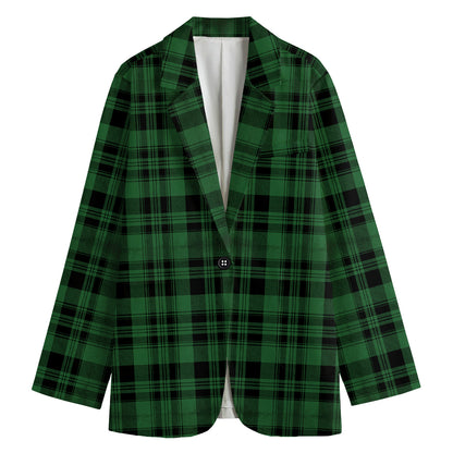 Green And Black Tartan Pattern Print Women's Blazer