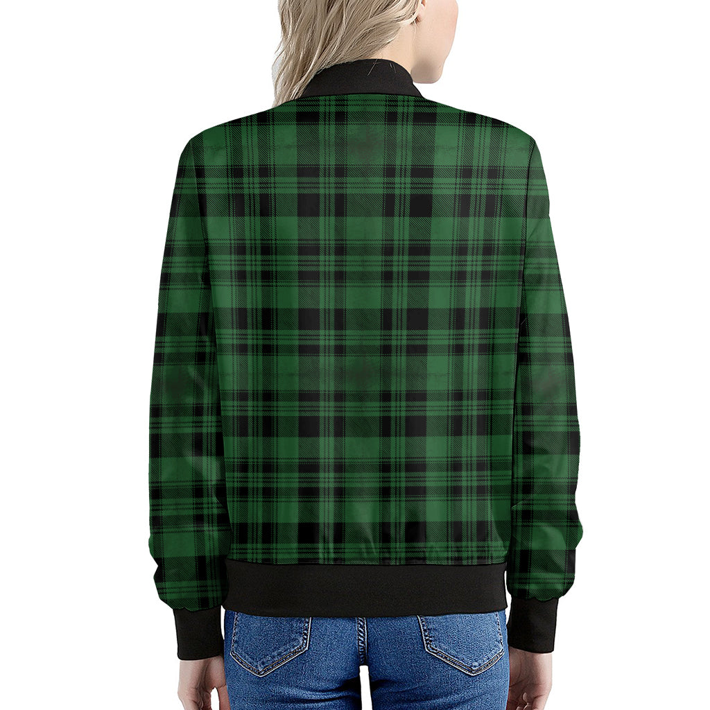Green And Black Tartan Pattern Print Women's Bomber Jacket