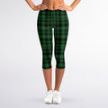 Green And Black Tartan Pattern Print Women's Capri Leggings