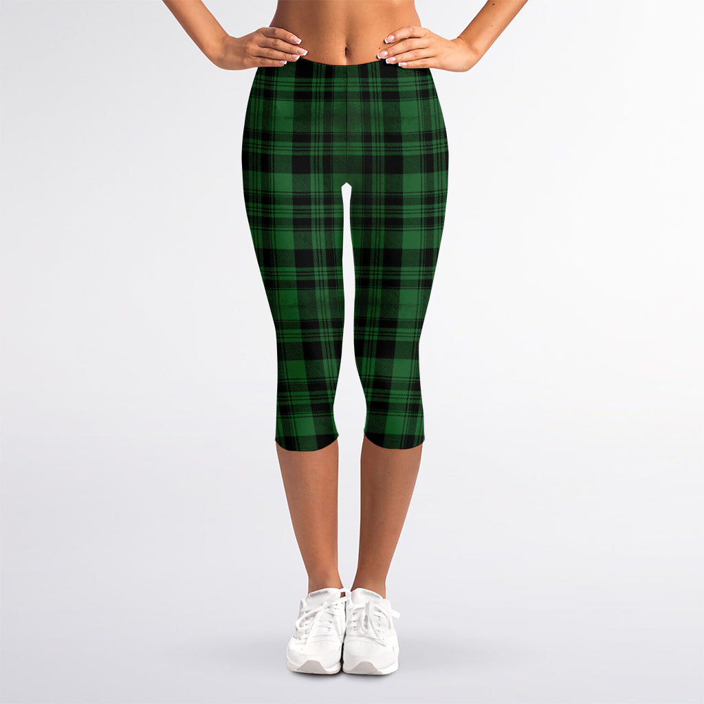 Green And Black Tartan Pattern Print Women's Capri Leggings