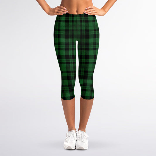 Green And Black Tartan Pattern Print Women's Capri Leggings