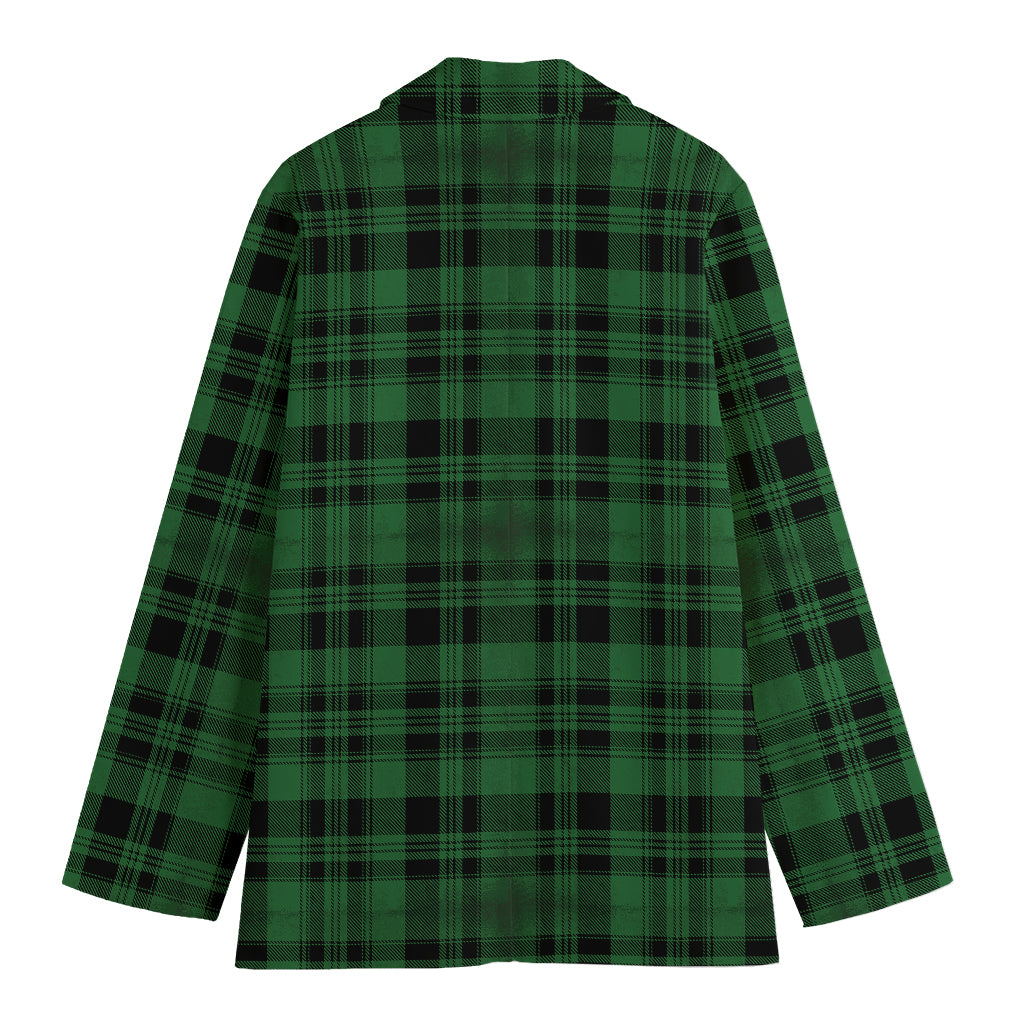 Green And Black Tartan Pattern Print Women's Cotton Blazer