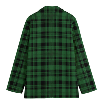 Green And Black Tartan Pattern Print Women's Cotton Blazer