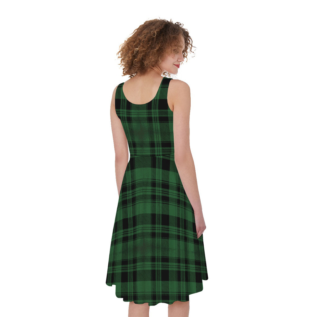 Green And Black Tartan Pattern Print Women's Sleeveless Dress