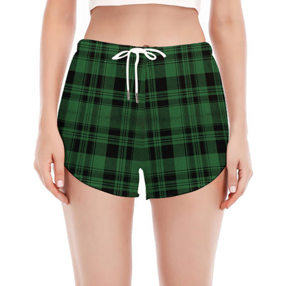 Green And Black Tartan Pattern Print Women's Split Running Shorts