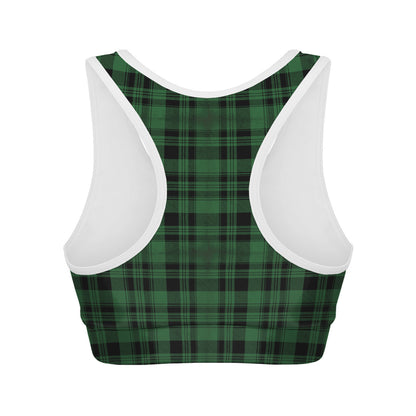 Green And Black Tartan Pattern Print Women's Sports Bra