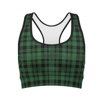 Green And Black Tartan Pattern Print Women's Sports Bra