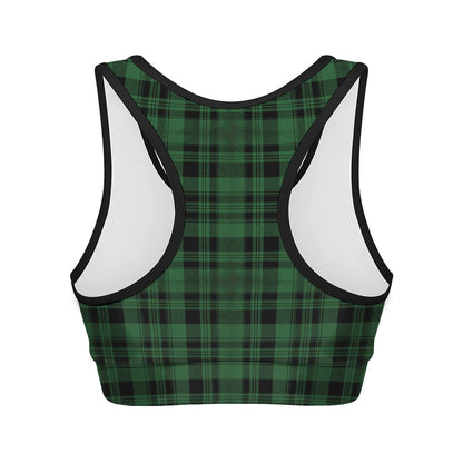 Green And Black Tartan Pattern Print Women's Sports Bra