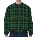 Green And Black Tartan Pattern Print Zip Sleeve Bomber Jacket