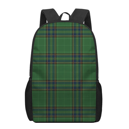 Green And Blue Stewart Tartan Print 17 Inch Backpack