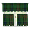 Green And Blue Stewart Tartan Print 3 Piece Kitchen Curtains