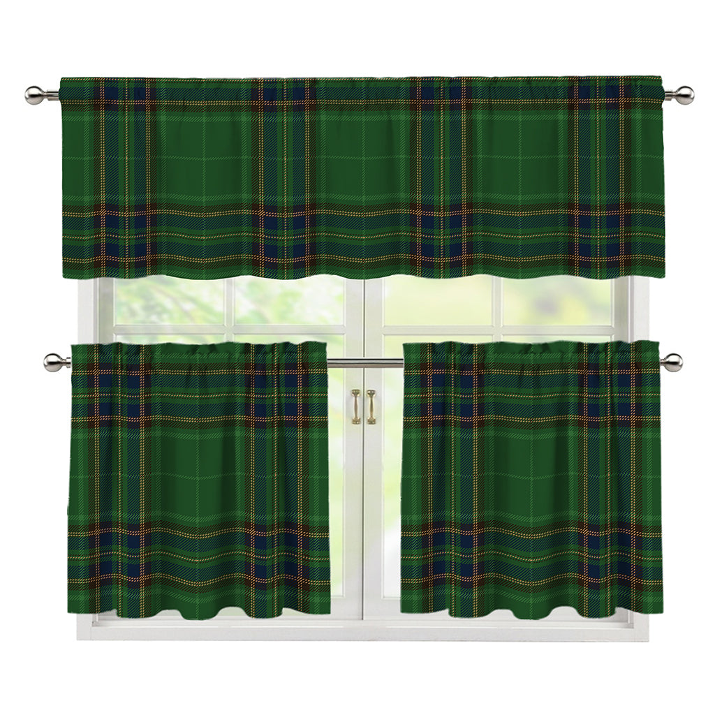 Green And Blue Stewart Tartan Print 3 Piece Kitchen Curtains