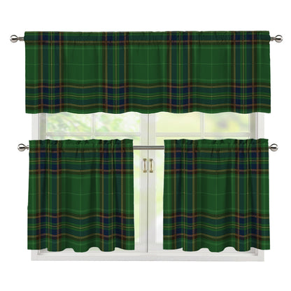 Green And Blue Stewart Tartan Print 3 Piece Kitchen Curtains