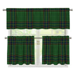 Green And Blue Stewart Tartan Print 3 Piece Kitchen Curtains