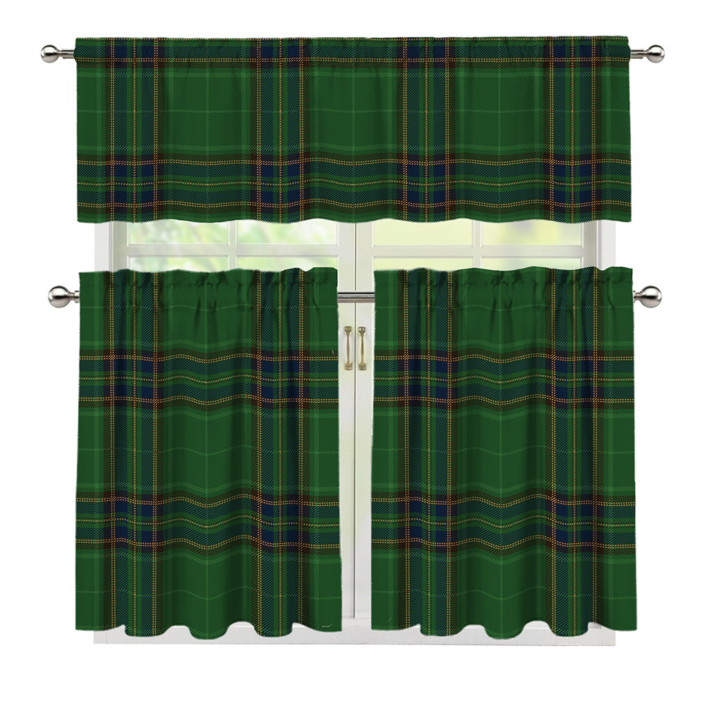Green And Blue Stewart Tartan Print 3 Piece Kitchen Curtains